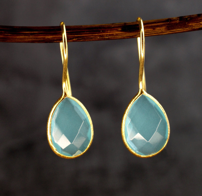 Aquamarine Gold Örhängen - 925 Sterling Gilded Luxurious Gem Örhängen - Ear925-87