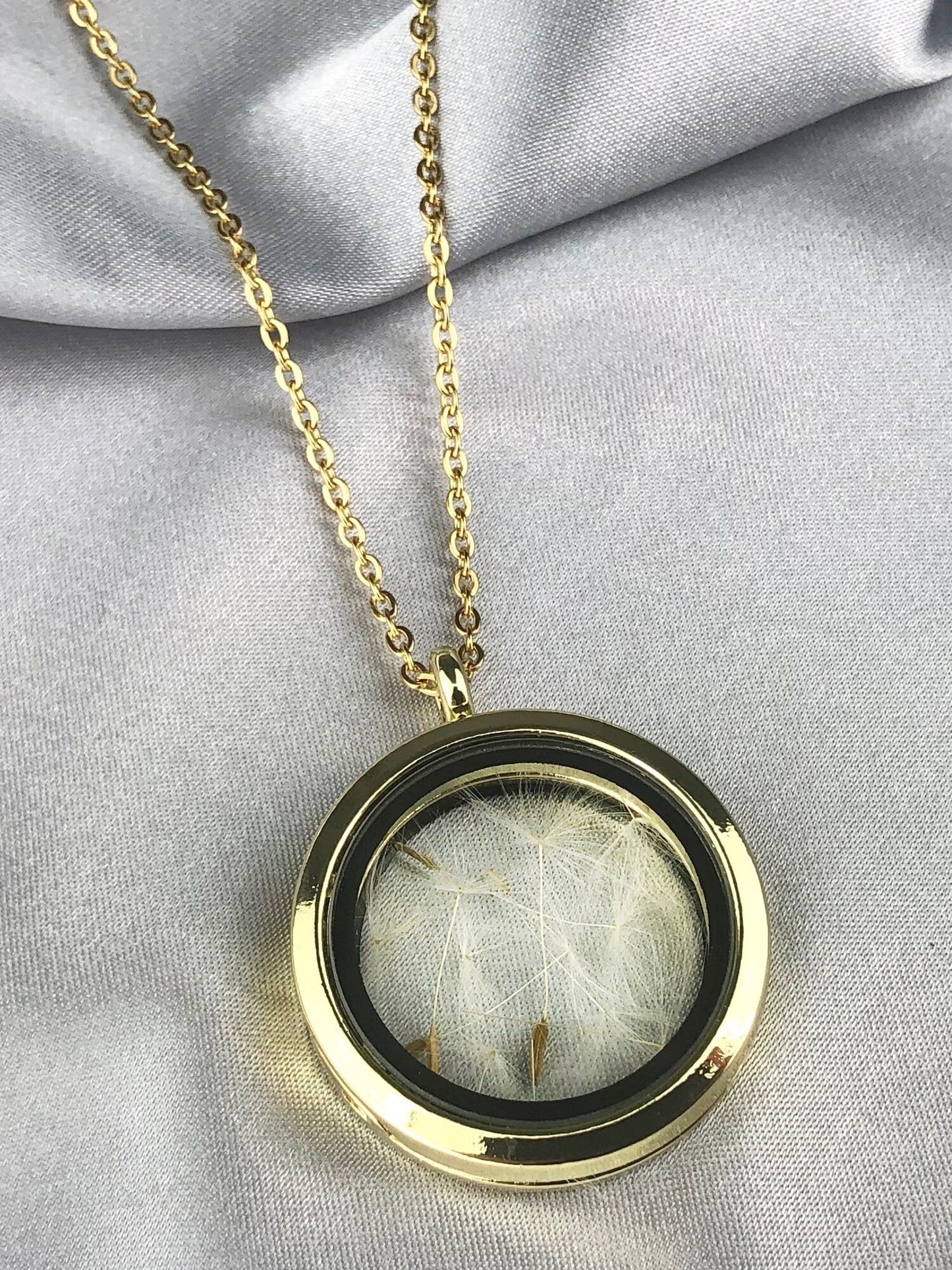 Pustflumen frön glas medaljong kedja - guldgilded terrarium botaniska smycken - vik-127