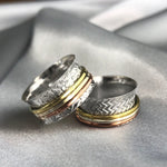 Blommig Meditation Ring med Tricolor Band - 925 Sterling Silver roterande Ring-RG925-25
