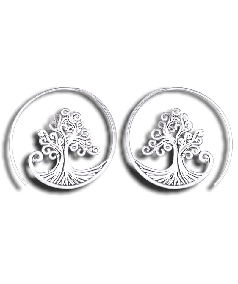 Grob Spiral Örhängen - 925 Sterling Silver Tree of Life Örhängen Ear925-79