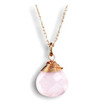 Rose Quartz Drop Kedja 925 Sterling Rose Guldpläterad Rosa Ädelsten Aura Halsband K925-71