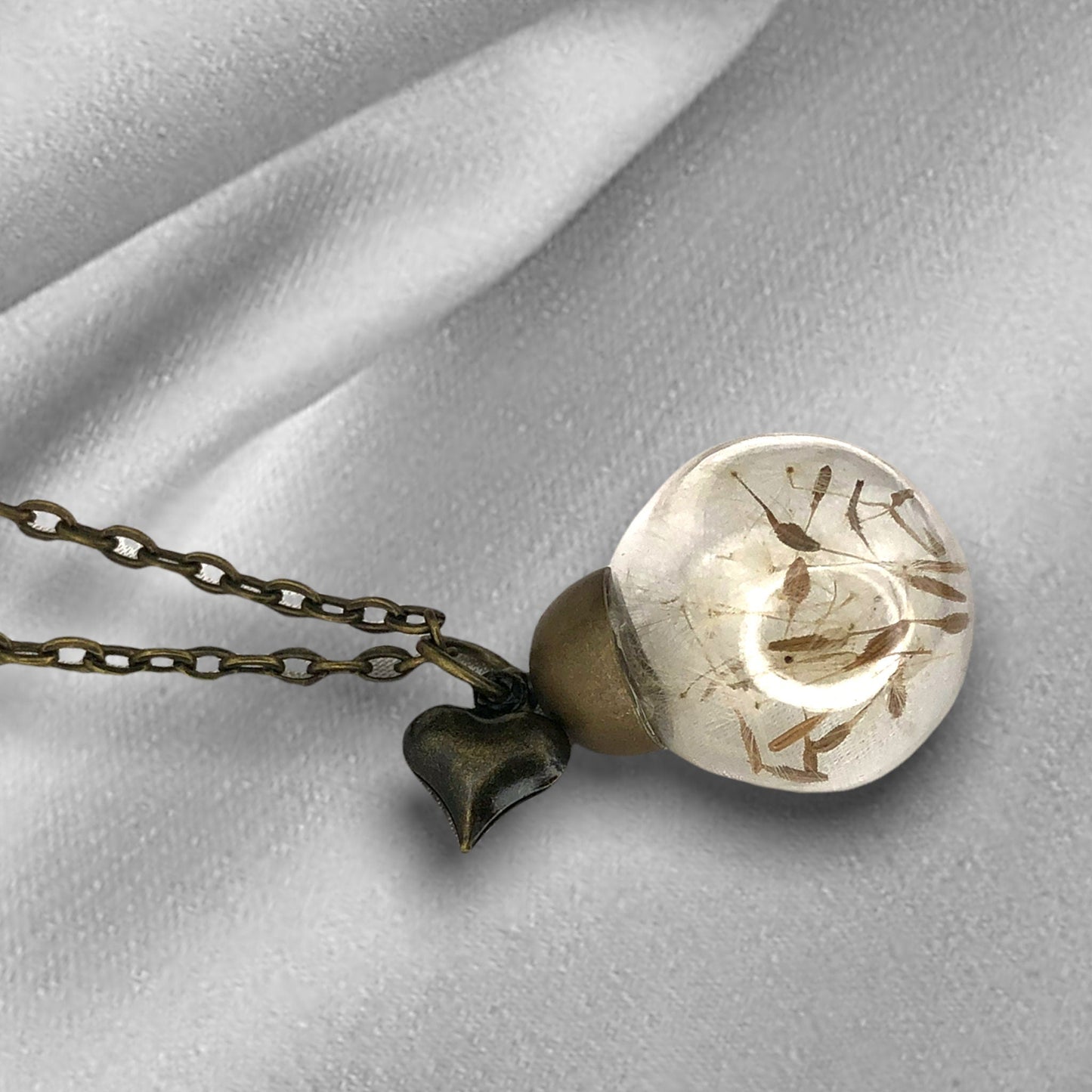 Pustflumen frön hjärta hängsmycke halsband - brons torkad blomma botanik minimalistisk kedja - Vik-15