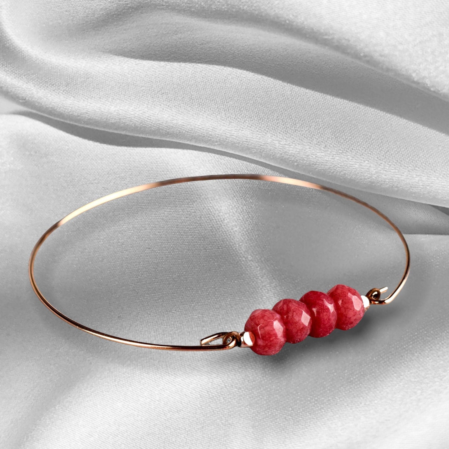 Jade Rondelle Bangle - Rosegold guldpläterad granatäpple röd ädelsten smycken - retars 47