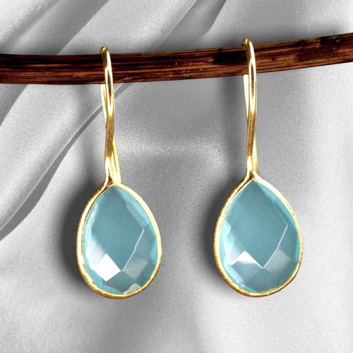 Aquamarine Gold Örhängen - 925 Sterling Gilded Luxurious Gem Örhängen - Ear925-87