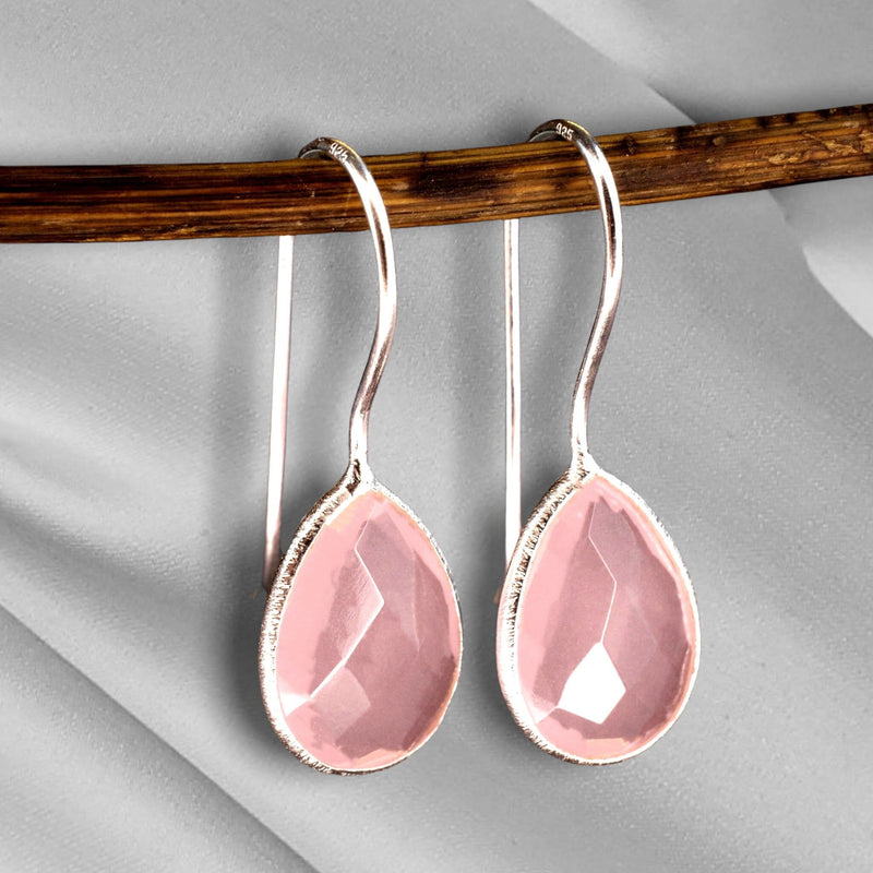 925 Sterling Silver Rose Quartz Örhängen - Elegant Gemstone Smycken Ear925-102