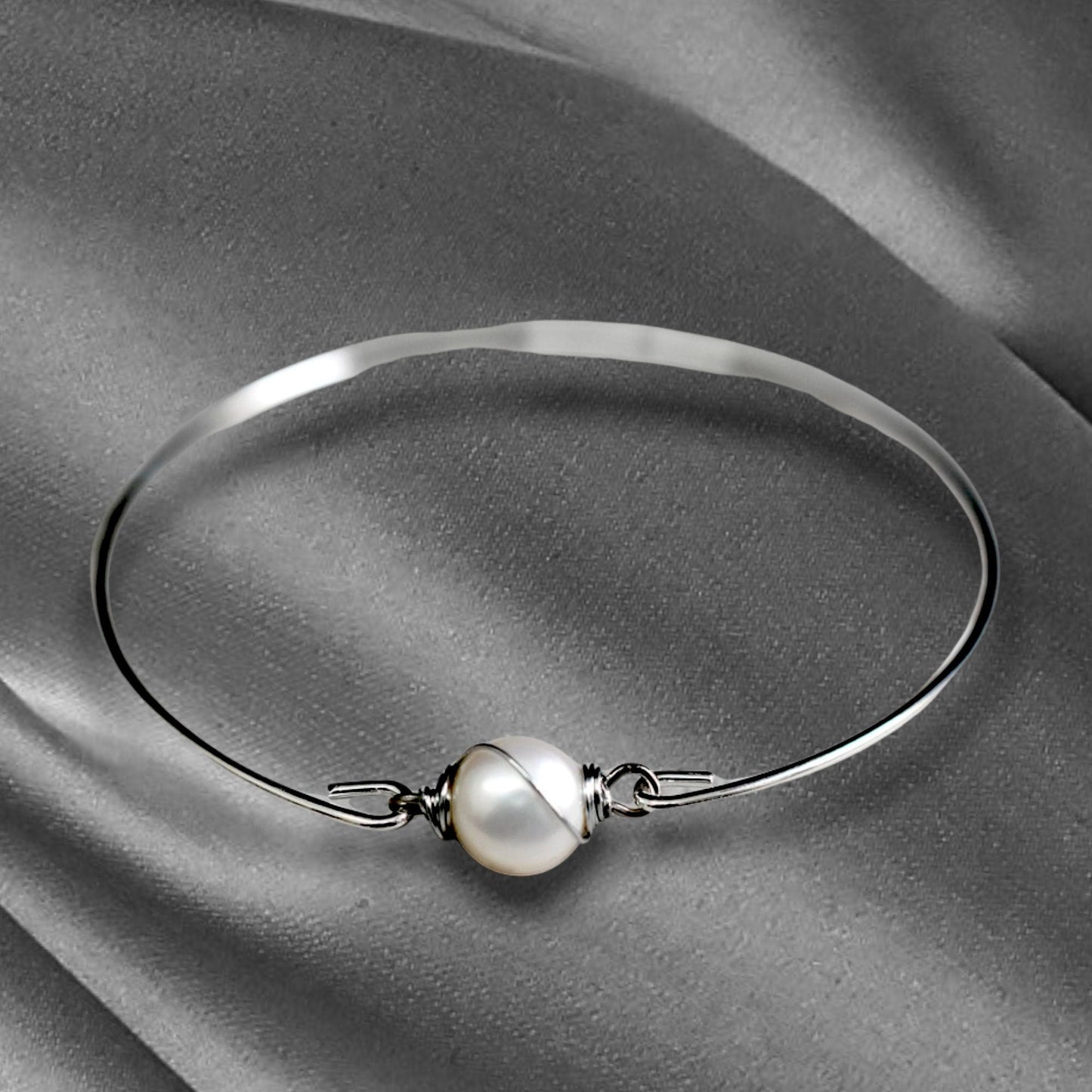Sweet Water Pearl Bangle - Silvered Natural Pearl Wire Maritim Minimalistiska Smycken - Retremm-29