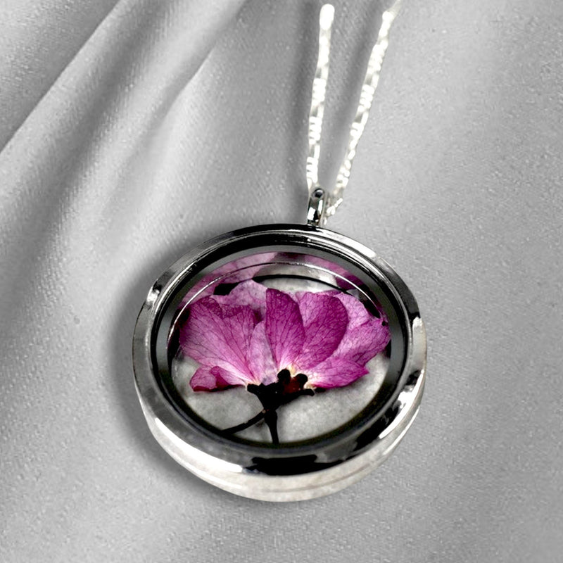 Japansk Sakura Medaljong - 925 Sterling Silver Chain Sakura Cherry Blossom Trailer - K925-79