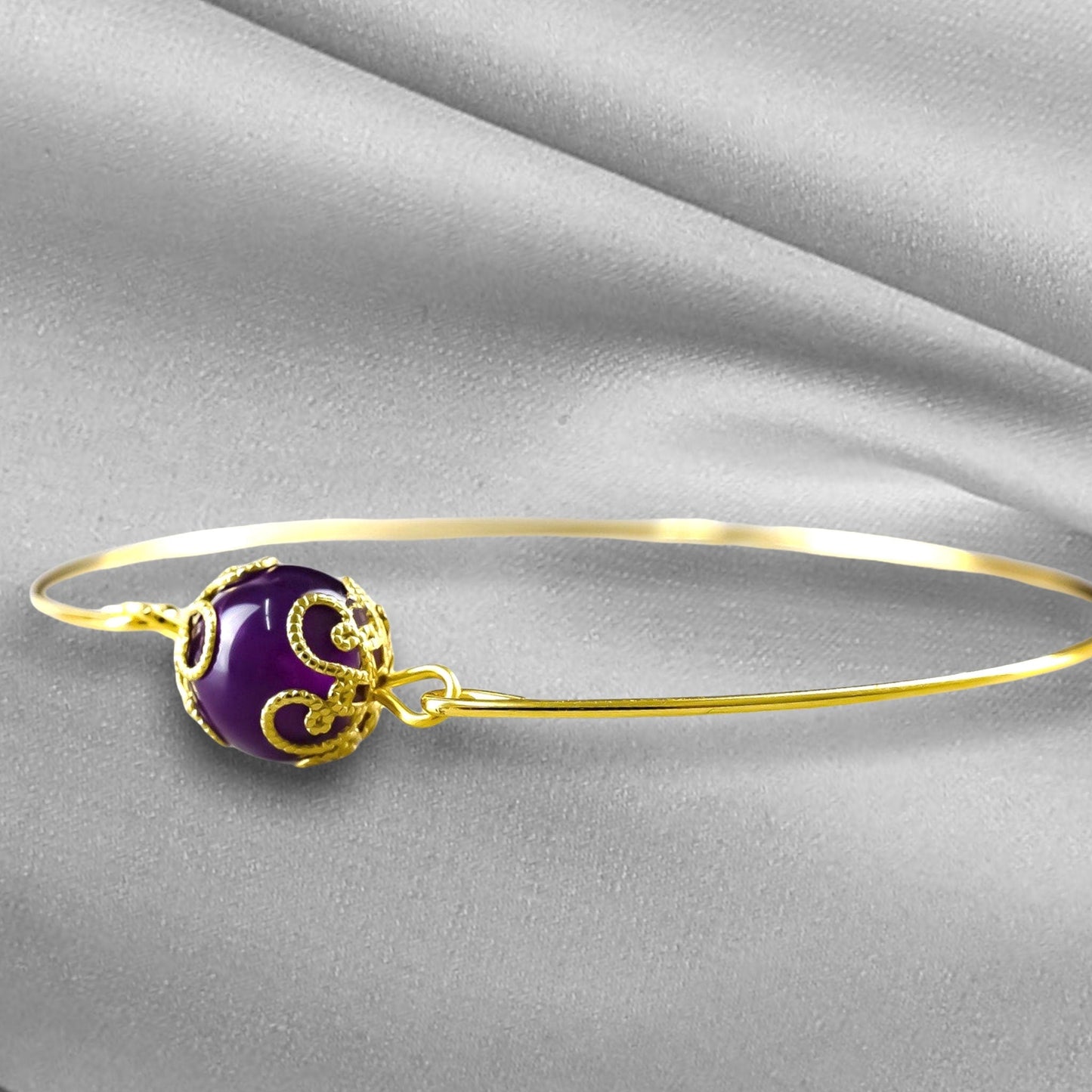 Amethyst Guldarmband - Förgyllt minimalistiska pärla Aura Smycken Retars 21