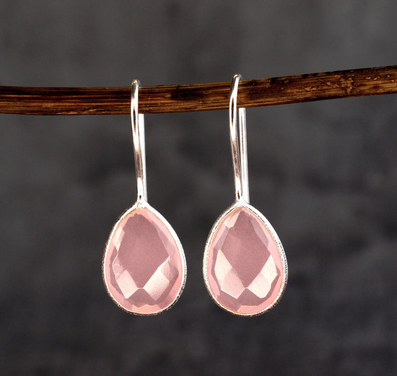 925 Sterling Silver Rose Quartz Örhängen - Elegant Gemstone Smycken Ear925-102
