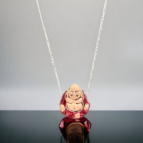 Skratta Buddha gjord av keramik på en 925 Sterling silverkedja-K925-73