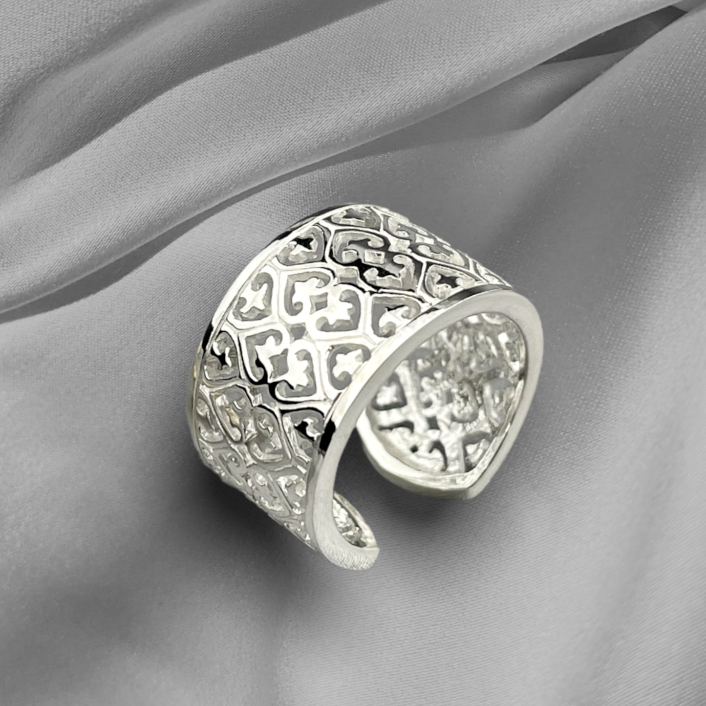 Ornamental 925 Sterling Silverring i Orient Style - Storlek Justerbar uttalande Ring - RG925-15