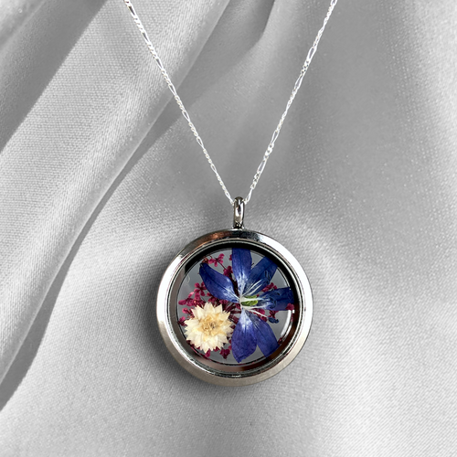 Star Blossom & Chrysanthemum & Dill Blossom 925 Sterling Silver Medaillon Chain