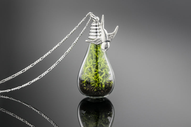 925 Äkta Moss + Earth Silver Chain With Swallow - K925-29
