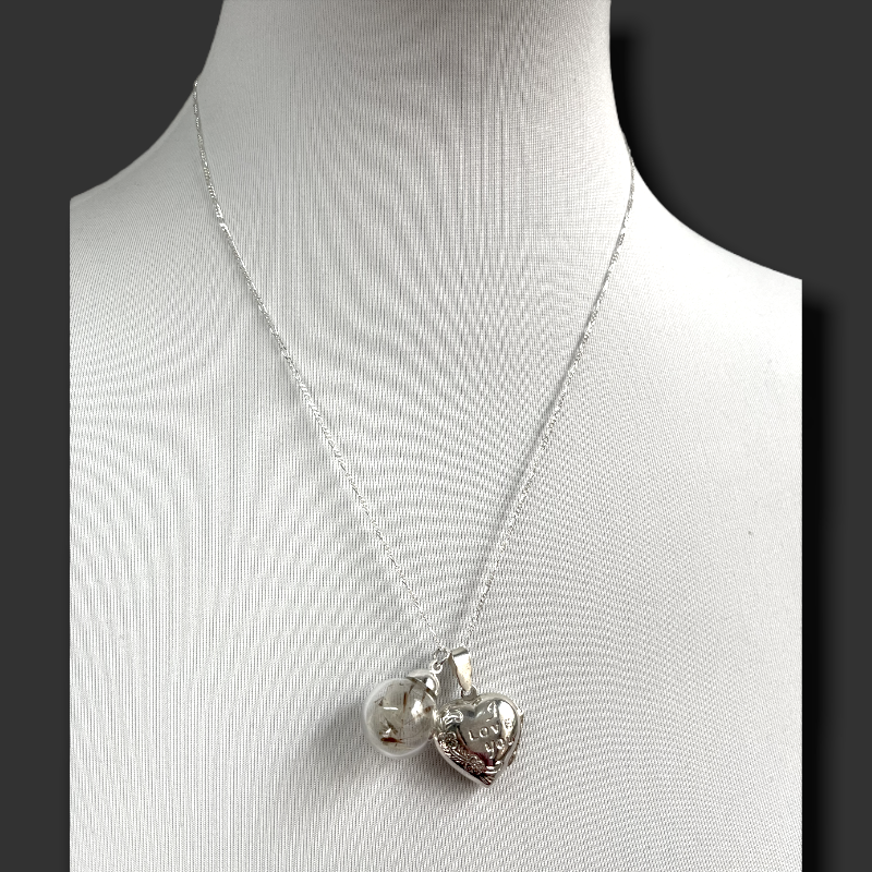 925 Silver Real Pust Flowers Chain With Heart Locket "Jag älskar dig" - K925-101