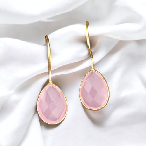 925 Sterling Silver Gold Plated Rose Quartz Ädelsten Örhängen