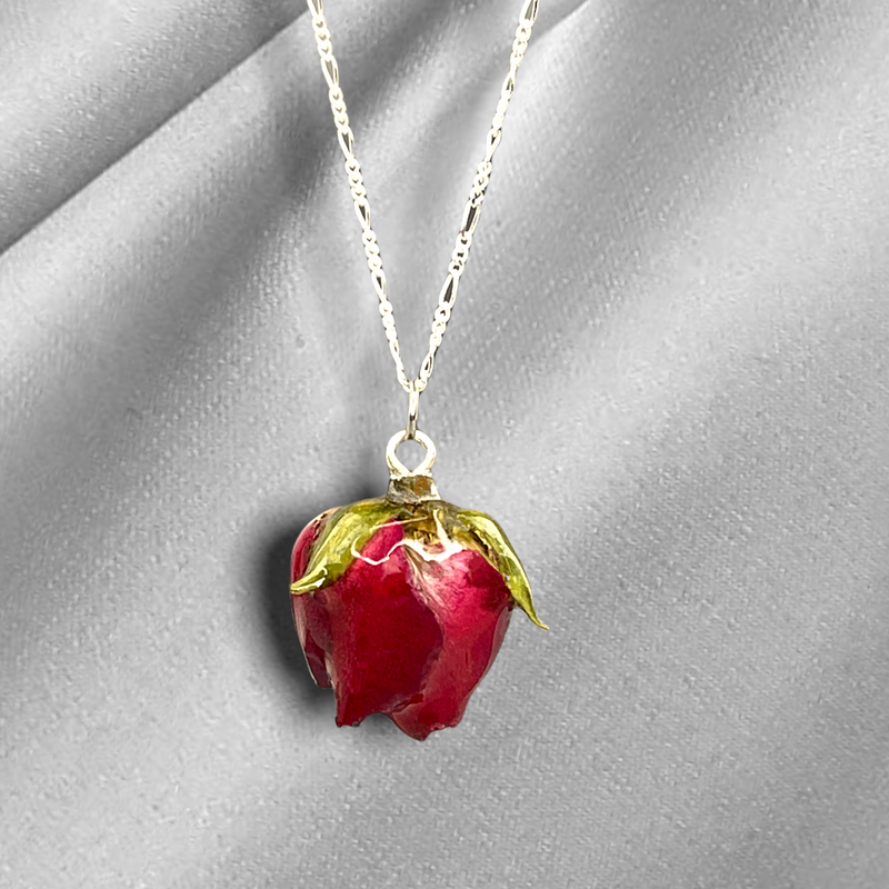 925 Sterling Real Red Rose Silver Chain