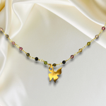 Tourmaline Gold Butterfly Halsband - Ädelsten Gradient Metamorfos Pendant Chain - Vik-106