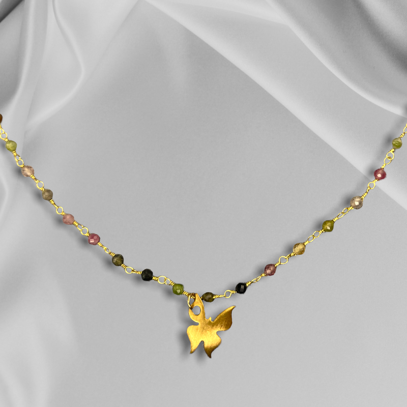 Tourmaline Gold Butterfly Halsband - Ädelsten Gradient Metamorfos Pendant Chain - Vik-106