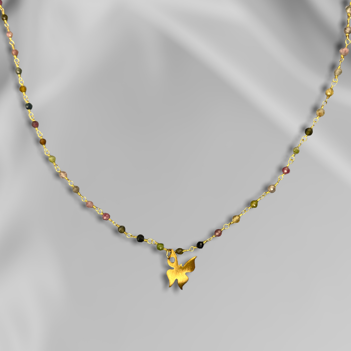 Tourmaline Gold Butterfly Halsband - Ädelsten Gradient Metamorfos Pendant Chain - Vik-106